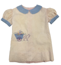 Vintage Girls Dress Floral  1950&#39;s Embroidered Flower Cart Donkey Prop C... - £15.17 GBP