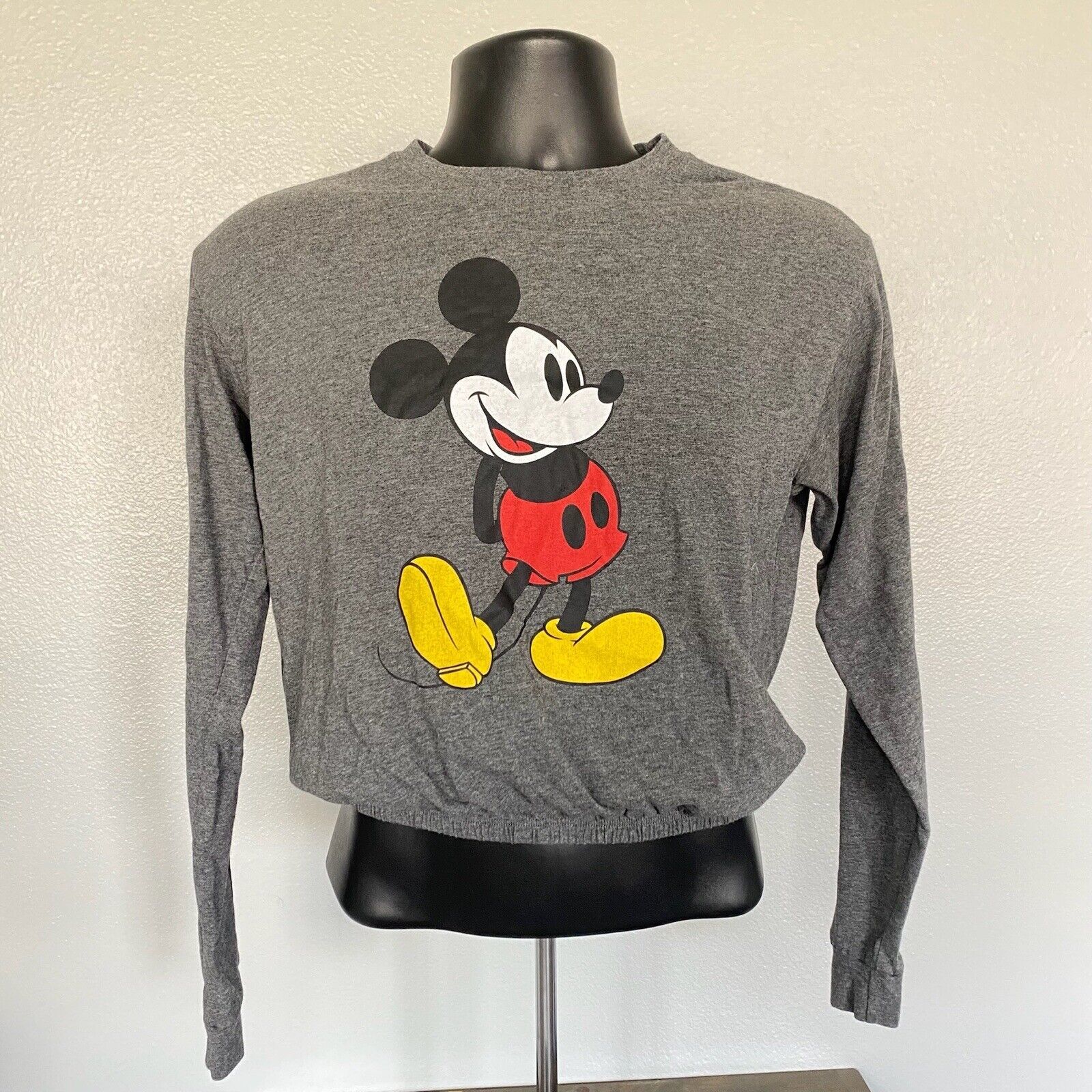 Mickey Mouse Cropped Sweatshirt Disney Gray Crew Neck Pullover Womens Si... - $17.79