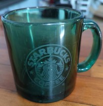 Vintage Starbucks Coffee Mug 1990&#39;s USA Green Clear Glass Etched Siren Logo 12oz - £9.15 GBP