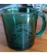 Vintage Starbucks Coffee Mug 1990&#39;s USA Green Clear Glass Etched Siren L... - £9.27 GBP