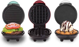 Mini Waffle Maker + Grill + Griddle, 3 in 1 Pack - Red/Aqua/White - £32.22 GBP