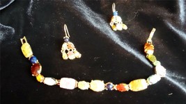 Vintage Luminous Multi Colors and Shape Bracelet and Dangle Pireced Earrings - £77.84 GBP