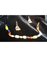 Vintage Luminous Multi Colors and Shape Bracelet and Dangle Pireced Earr... - £79.13 GBP