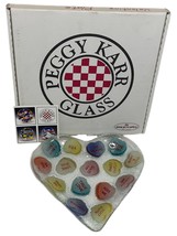 Peggy Karr &quot;Conversation Hearts&quot; Valentine Fused Art Glass Plate Heart Shaped - £71.42 GBP