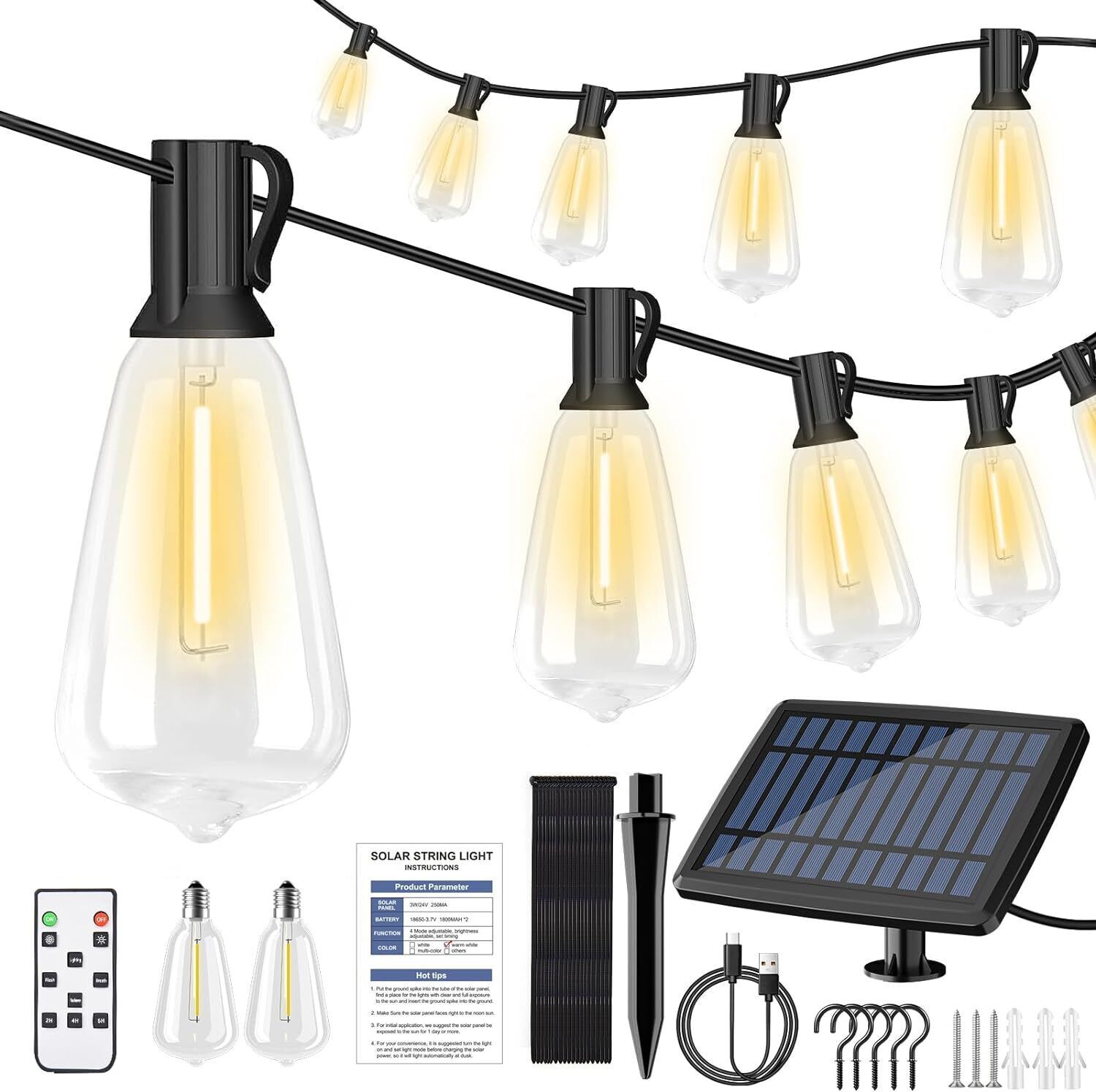 50FT Solar String Outdoor Lights with 4 Modes Solar Powered Patio Light for Outs - $47.66