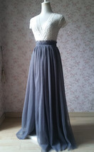 Grey Side Slit Tulle Skirt Custom Plus Size Bridesmaid Long Tulle Skirt image 2
