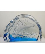 Vintage Art Glass Reverse Carved Scene with Whale Icy - $25.74