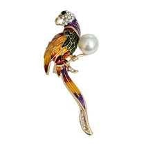 Multi Color Parrot with Pearl Brooch - $337.39 MXN