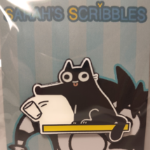 Sarahs Scribbles Cat Meets Cup Enamel Pin Cute Animal Collectible Badge - £13.00 GBP