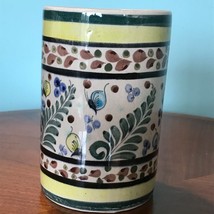 Vintage Tonala Mexico Pottery Art Vase Signed Cat Ferns Butterflies  6.5&quot; tall - £11.87 GBP