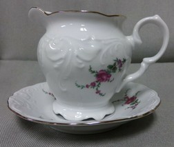 Wawel Rose Garden Footed Creamer W/ Saucer Gold Trim Scalloped Made in Poland - £19.97 GBP