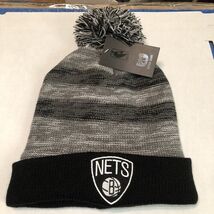 NBA Brooklyn nets mens beanie pom striped hat fleece line  Cuff Roll OSF... - $383.97 MXN