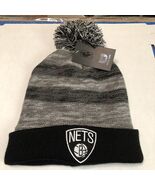 NBA Brooklyn nets mens beanie pom striped hat fleece line  Cuff Roll OSF... - €18,11 EUR
