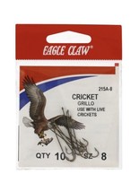 Eagle Claw 215A-8 Cricket Fishing Hook, Size 8, Pack of 10,  Forged Long... - $3.29