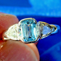 Earth mined Aquamarine Diamond Engagement Ring Hand made 18k Gold Solitaire 6.75 - $3,320.25