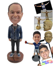 Personalized Bobblehead Casual Handsome Boy Wearing A Jacket And Jeans W... - £72.74 GBP