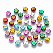 50 Letter Beads Alphabet Beads Metallic Bulk Beads Wholesale 7mm  Assorted Lot - £3.86 GBP