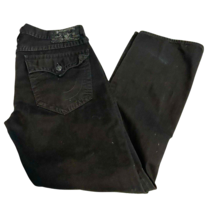 True Religion Ricky Relaxed Straight Solid Black Pants Pocket Flap 35x32 - $47.45