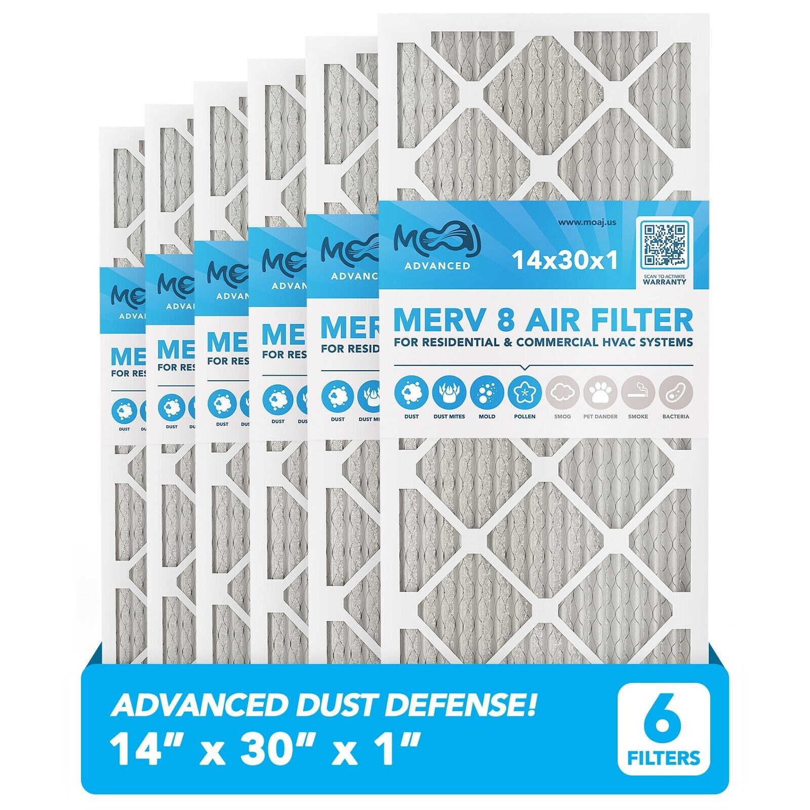 14X30X1 Air Filter 6Pack, MERV 8, Advanced Dust Defense AC Air