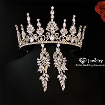 CC Bridal Hair Jewelry Set Crown Tiara Hairband Drop Earring Engagement Wedding  - £31.97 GBP