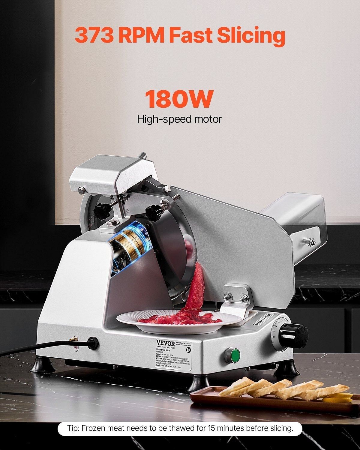Meat Slicer 180W 10&quot; Electric Deli Food Slicer for Frozen Meat Bread Cheese - $323.72