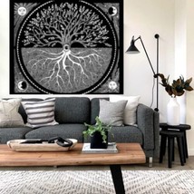 Black &amp; White Seeing Tree Eye Tapestry 5 ft x 4 ft Wall Hanging Boho Home Decor - £19.76 GBP