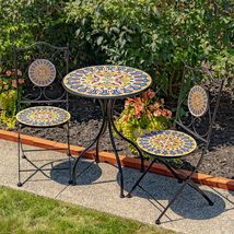Zaer Ltd. Mosaic Tile Furniture (Bistro Set (1 Table, 2 Chairs), London II Black - £220.16 GBP