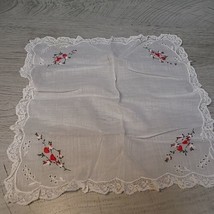 Vintage Handkerchief Lace Embroidered Hearts Valentines Sweetheart 10&quot; - $8.00