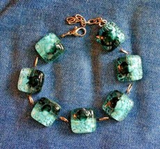 Fabulous Aqua Art Glass Silver-tone Link Bracelet 1990s vintage 8 1/2&quot; - $14.95