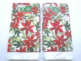 Christmas House 2 Poinsettia Glittery 15&quot;x 25&quot; Hand Towels Kitchen/Bathrm NEW! - £7.03 GBP