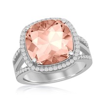 Silver CZ and 12mm Cushion Sqaure Vintage Rose Austrian Element Ring - £97.20 GBP