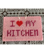 Handmade Needlepoint Pink Sign I Love My Kitchen Cook Bake Food Recipe B... - £9.48 GBP