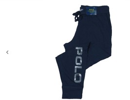 Polo Ralph Lauren Men&#39;s Navy Blue Camo Logo Graphic Knit Sleep Jogger Pants L - £25.64 GBP