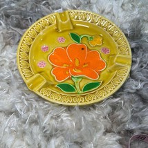 Vintage Japan Floral Ceramic Ashtray – 7″ Round, Vivid Flowers, Made in ... - $15.00