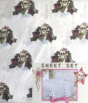 Gothic Girl Skulls White 3PC Twin Size Sheets Bedding Set New - £33.58 GBP