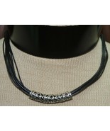 Pendant necklace 14.5-18&quot; on black cord unmarked possibly plated pewter ... - $182.25 MXN
