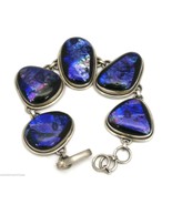 Purple Dichroic Glass Statement  Bracelet 5 Large Pieces Links Sterling - $172.18 CAD
