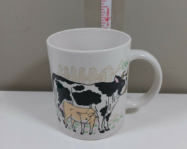 Vtg 80s Cow &amp; Calf Mug Ceramic White Black - £11.74 GBP