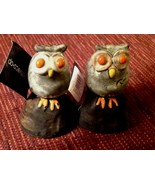 Creative Co-Op Gray Owl Figurine Set of 2 Clay Pottery Orange Eyes 3.5&quot; New - £13.41 GBP