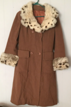 vintage Braetan coat wool &amp; fur women S (fur cuff,collar) brown  Made USA - £49.84 GBP