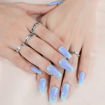 Coffin Press on Nails Medium, Fashion Blue Ombre Fake Nails 24ct Cowgirl - £10.27 GBP