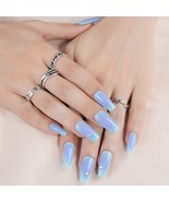 Coffin Press on Nails Medium, Fashion Blue Ombre Fake Nails 24ct Cowgirl - $17.64 CAD