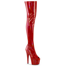 Pleaser ADORE-3011HWR Women&#39;s 7&quot; Heel Platform Peep Toe Red Thigh High Boots - £83.60 GBP