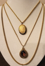 Vintage Goldette Faux Amethyst Teardrop Pendant &amp; Locket Multi Chain Nec... - $169.32