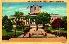 State Capitol and McKinley Monument Columbus Ohio OH UNP Linen Postcard B8 - £2.28 GBP