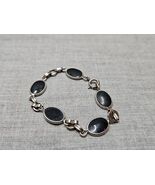 Silver Tone Onyx Costume Jewelry Bracelet Chain, 8&#39;&#39;, Vintage  - €12,90 EUR