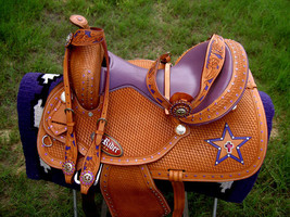 15&quot; Horse Western Barrel Show Pleasure LEATHER SADDLE Bridle Purple 50220 - $494.99