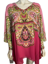 Susan Graver Artisan Women&#39;s 2-Piece  Kimono Top Paisley Pink 2X - £34.62 GBP