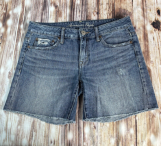 American Eagle Size 4 Mid Rise Blue Jean Distressed Denim Cut Off Shorts... - £18.60 GBP