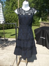 Nwot Kay Unger Black&amp;Blue Lace Dress 4 - £62.84 GBP